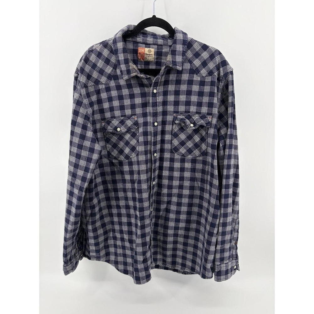 Ruff Hewn, Blue Plaid, Casual Heavy Flannel Shirt, Pearl Snap, Down Shacket, XL